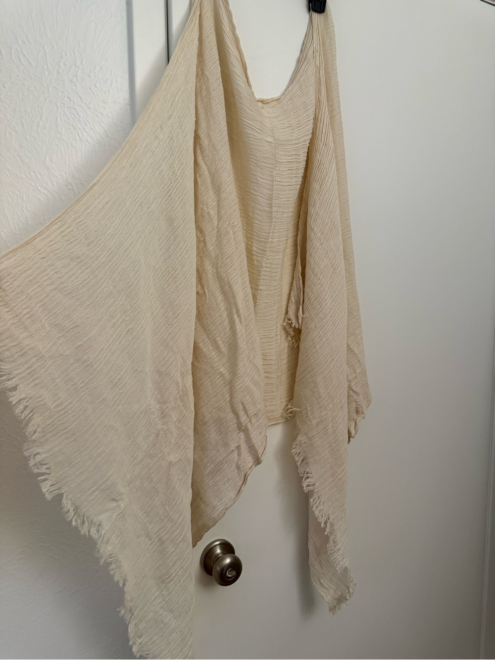 Ivory Cream Crinkle Gauze Oversized Shawl Wrap Fringe Boho